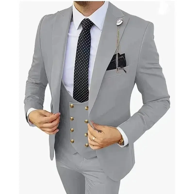 3 Pcs Sets Blazers Jacket Pants Vest / Men Suit New Business Wedding Fashion Host Clothes Slim Fit Coat Trousers Waistcoat