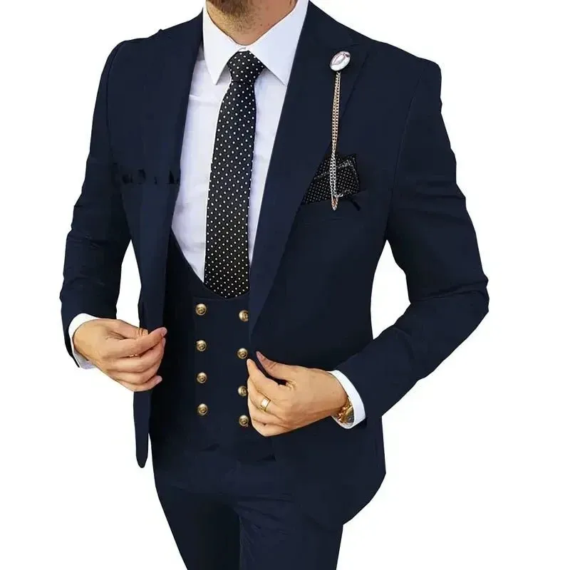 3 Pcs Sets Blazers Jacket Pants Vest / Men Suit New Business Wedding Fashion Host Clothes Slim Fit Coat Trousers Waistcoat