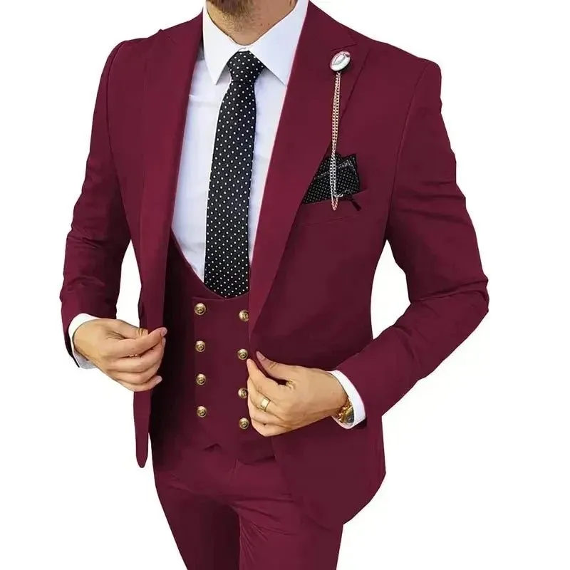 3 Pcs Sets Blazers Jacket Pants Vest / Men Suit New Business Wedding Fashion Host Clothes Slim Fit Coat Trousers Waistcoat