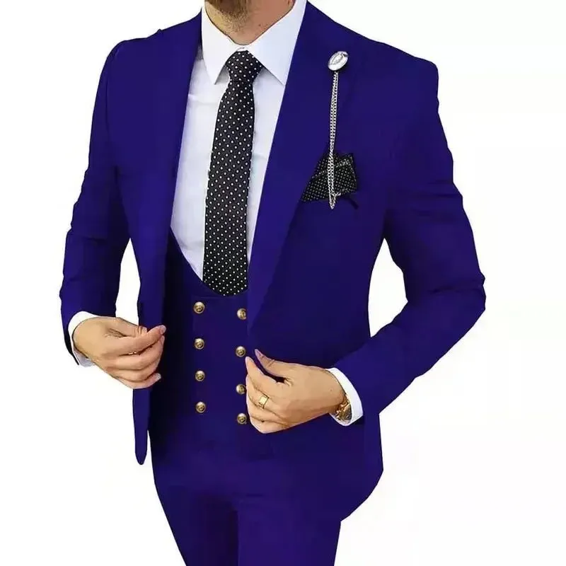 3 Pcs Sets Blazers Jacket Pants Vest / Men Suit New Business Wedding Fashion Host Clothes Slim Fit Coat Trousers Waistcoat