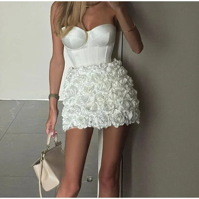 3D Flower Strapless Dress