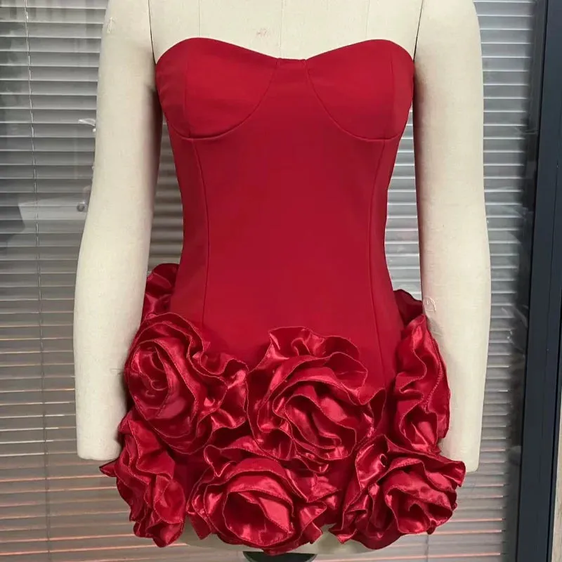 3D Flower Strapless Dress