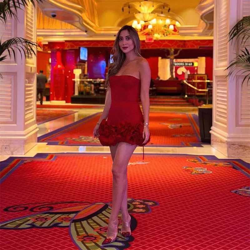 3D Flower Strapless Dress