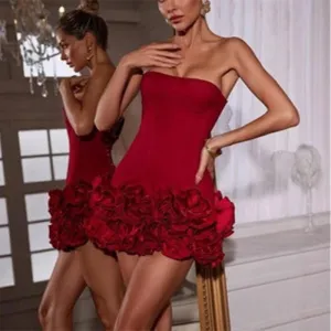 3D Flower Strapless Dress