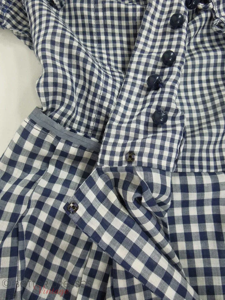 50s/60s Navy Gingham Shirtwaist Day Dress