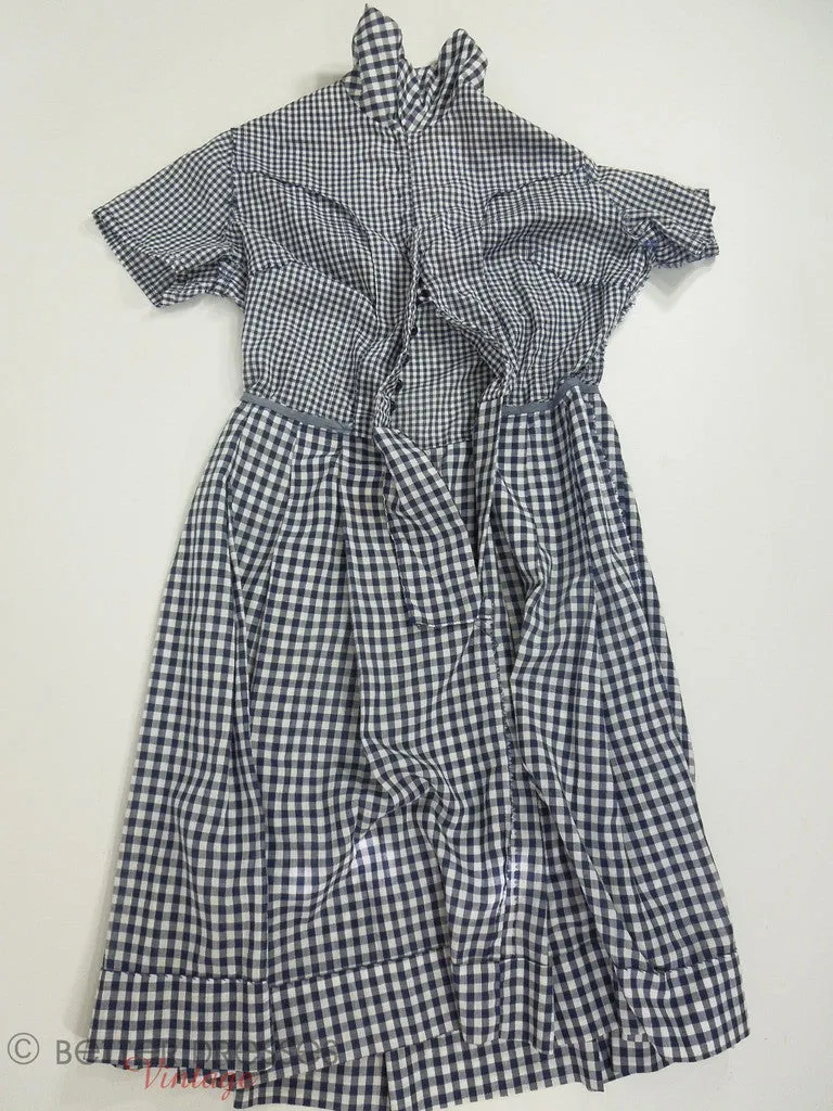 50s/60s Navy Gingham Shirtwaist Day Dress