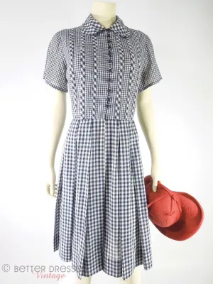 50s/60s Navy Gingham Shirtwaist Day Dress