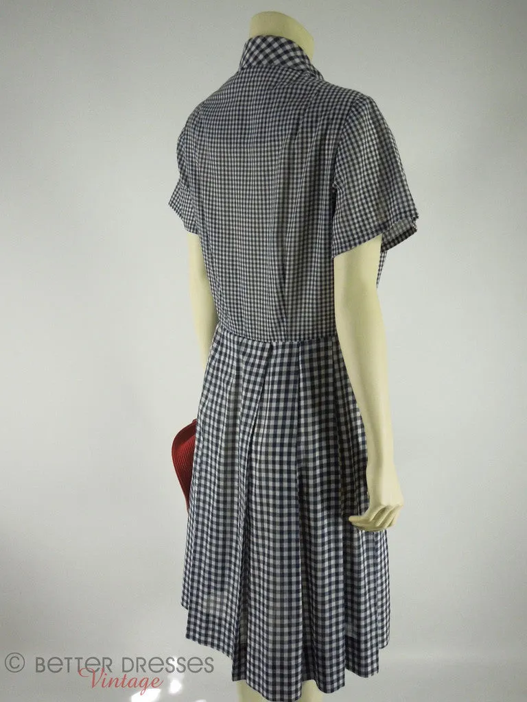 50s/60s Navy Gingham Shirtwaist Day Dress