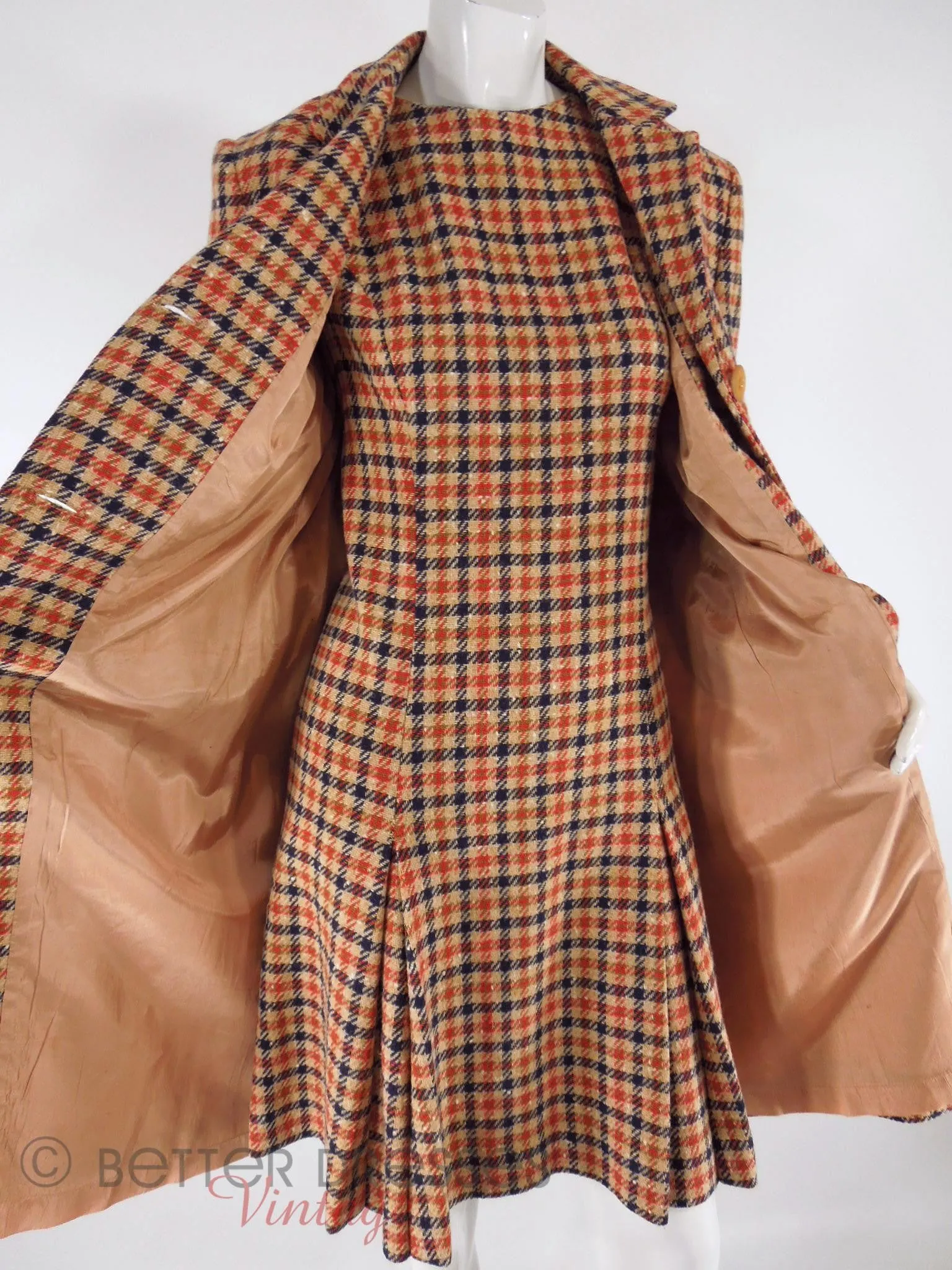 60s Plaid Tweed Dress & Coat Set