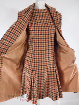 60s Plaid Tweed Dress & Coat Set
