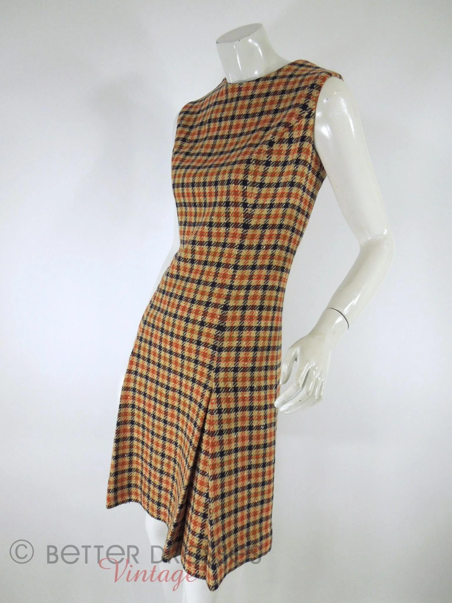 60s Plaid Tweed Dress & Coat Set