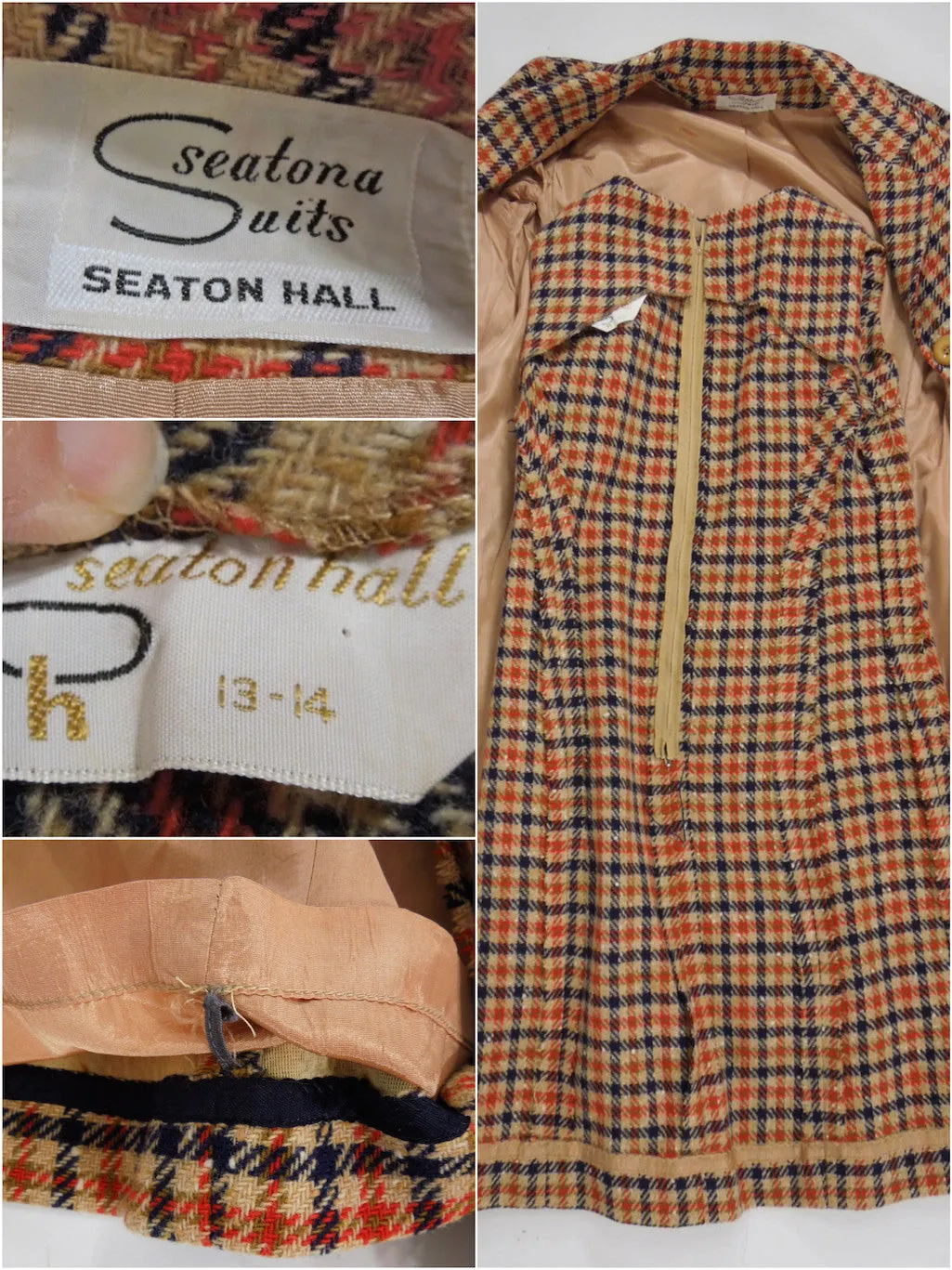 60s Plaid Tweed Dress & Coat Set
