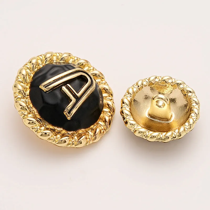 A Letter Gold and Silver Metal Shank Button 5pcs