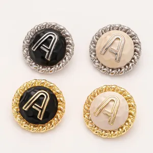 A Letter Gold and Silver Metal Shank Button 5pcs