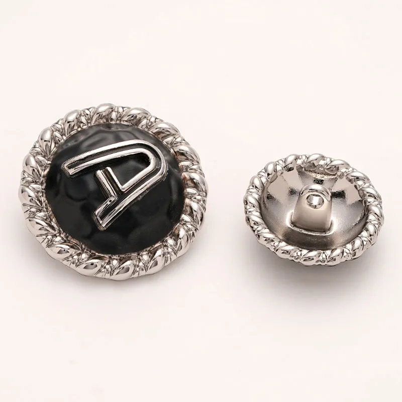 A Letter Gold and Silver Metal Shank Button 5pcs