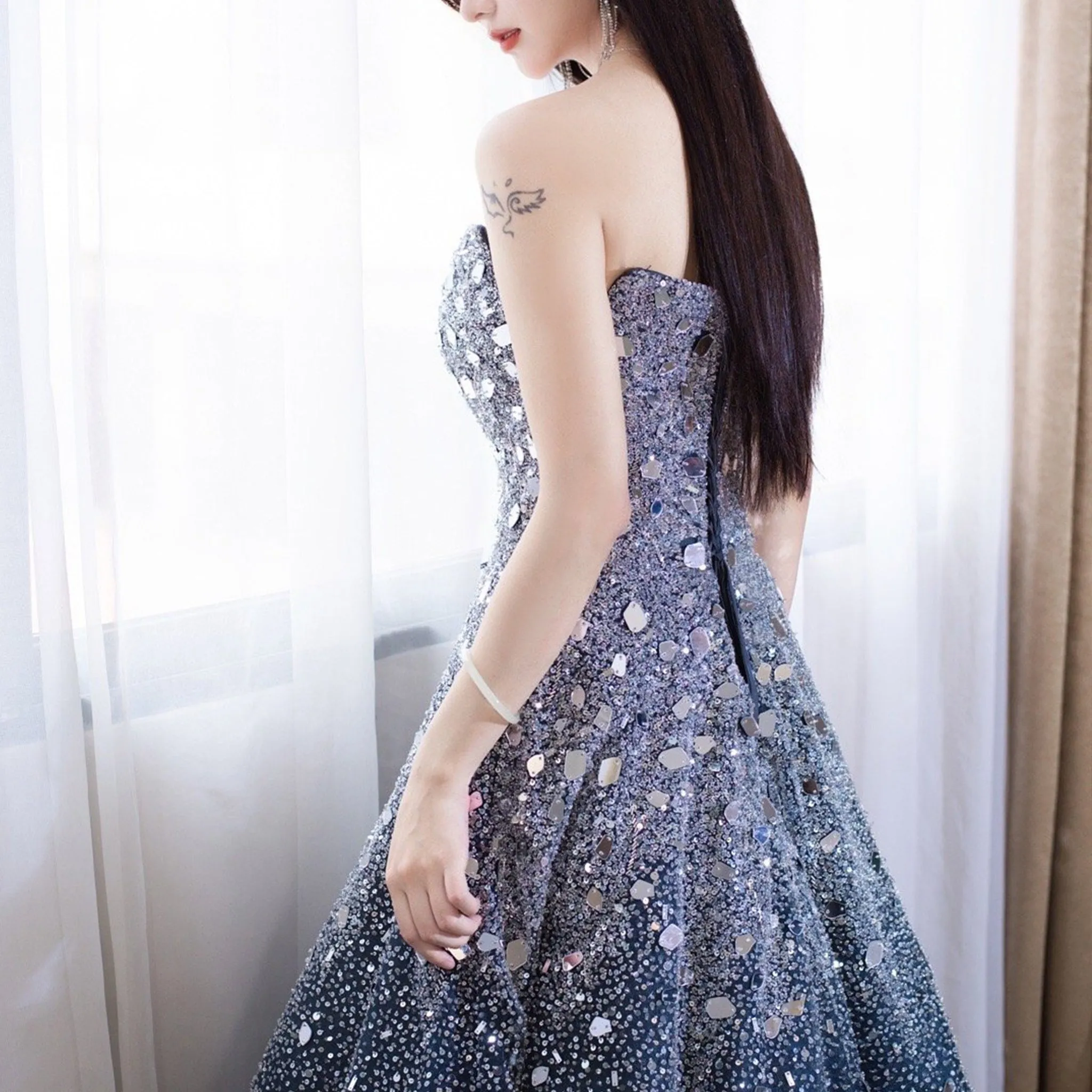 A-line Sparkly Evening Dresses Party Gowns with Sweetheart Neck