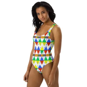 African Tribal Print One-Piece Swimsuit - South Africa/White
