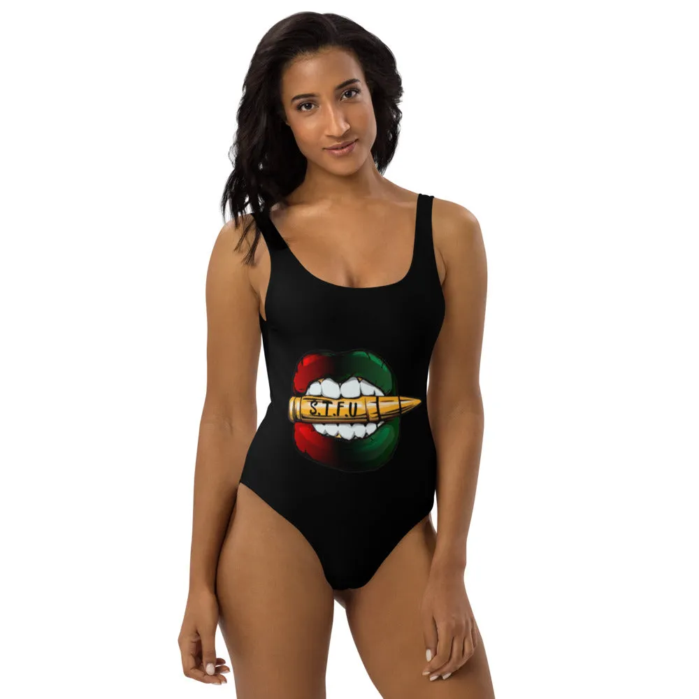 Afrocentric Logo One-Piece Swimsuit - Black