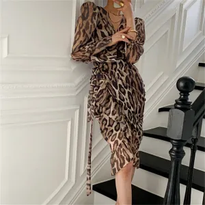 Alien Kitty Retro Chic Sexy Slim Leopard High Waist Dresses