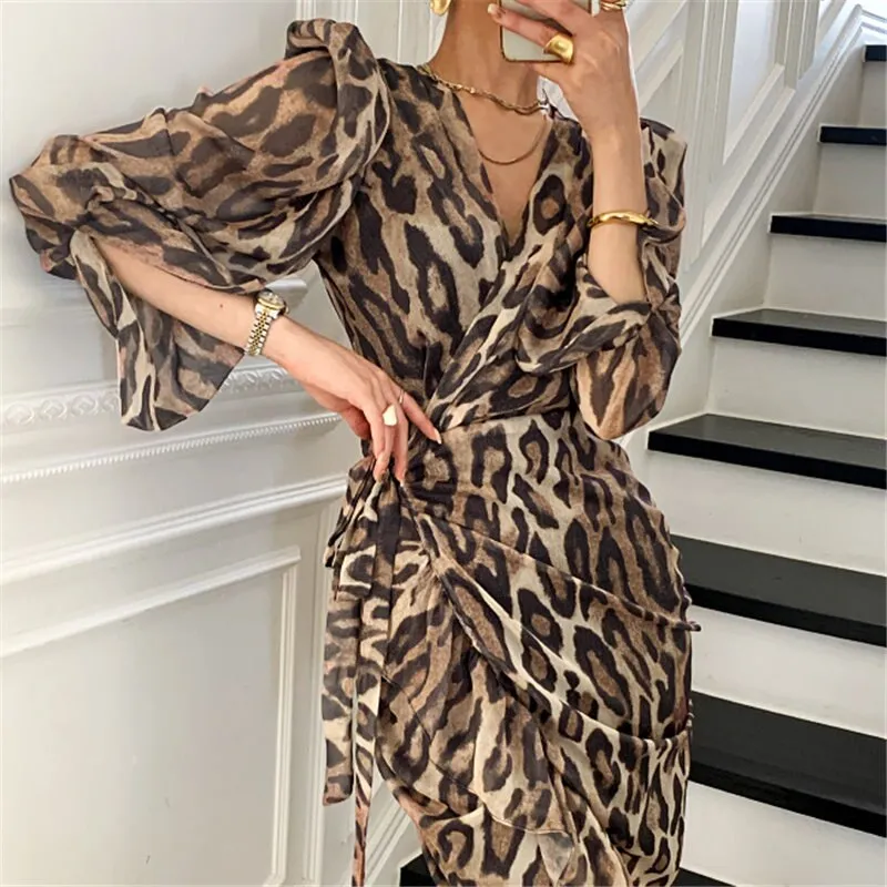 Alien Kitty Retro Chic Sexy Slim Leopard High Waist Dresses