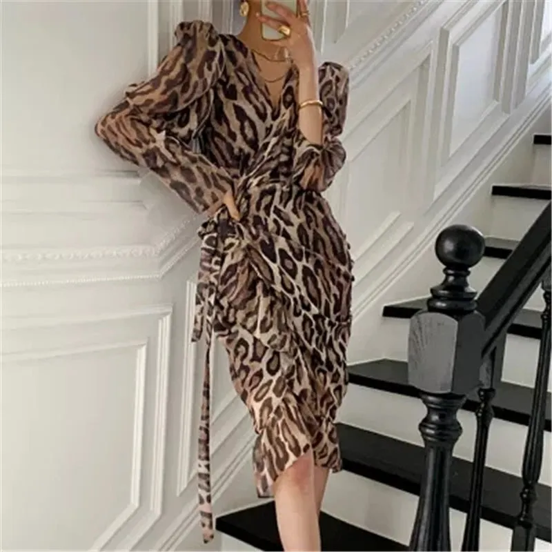 Alien Kitty Retro Chic Sexy Slim Leopard High Waist Dresses
