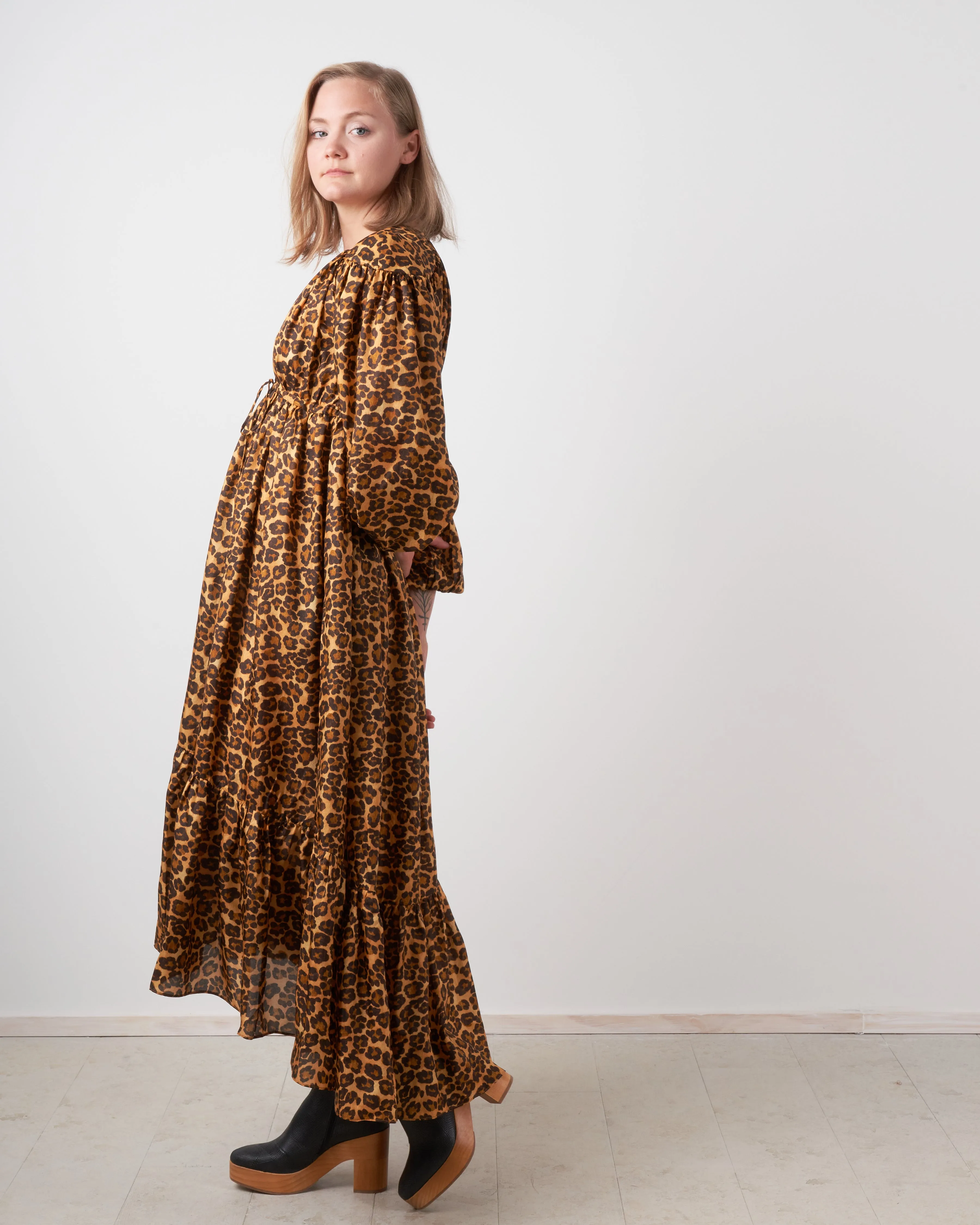 amelie draw long dress - leopard