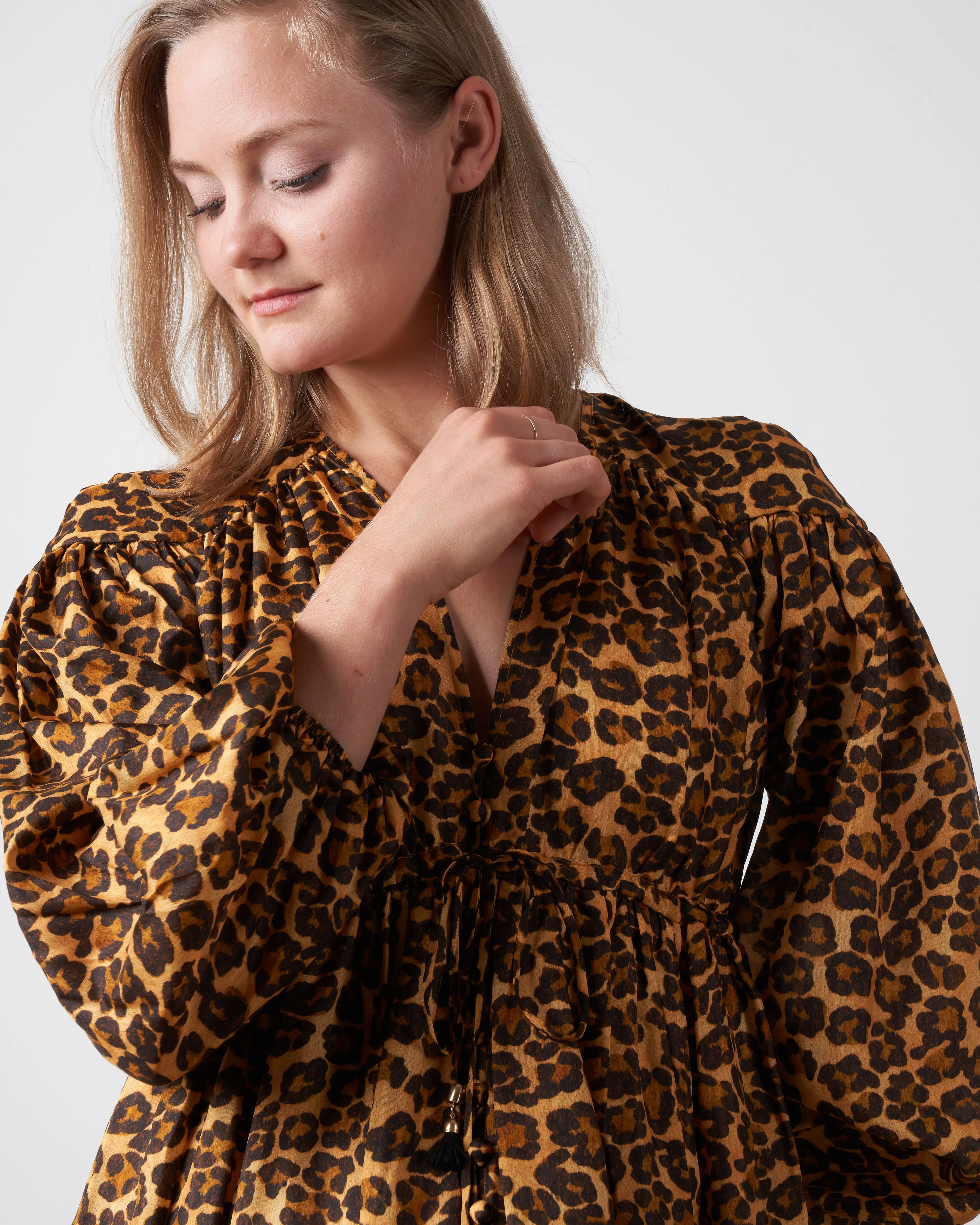 amelie draw long dress - leopard