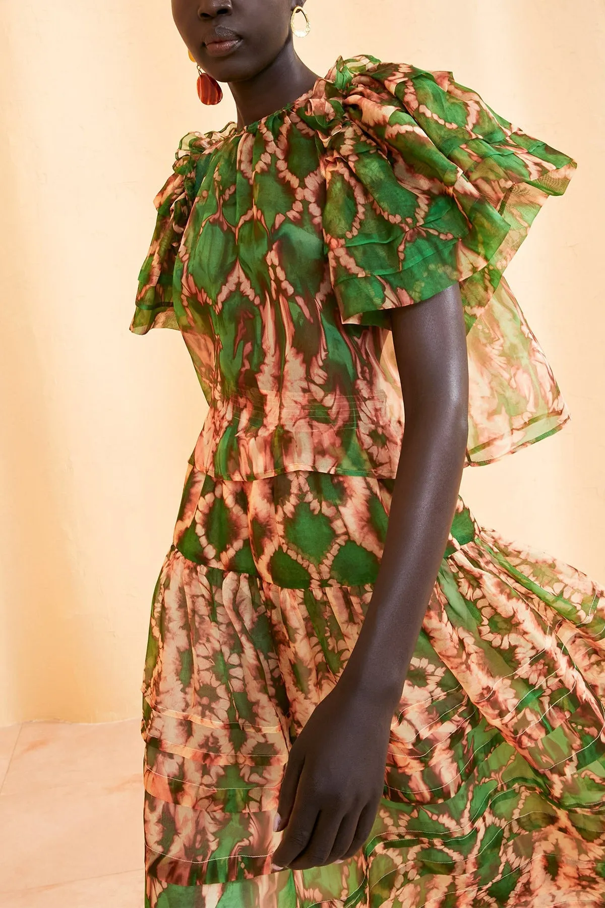 Annemarie Silk Organza Top in Serpentine