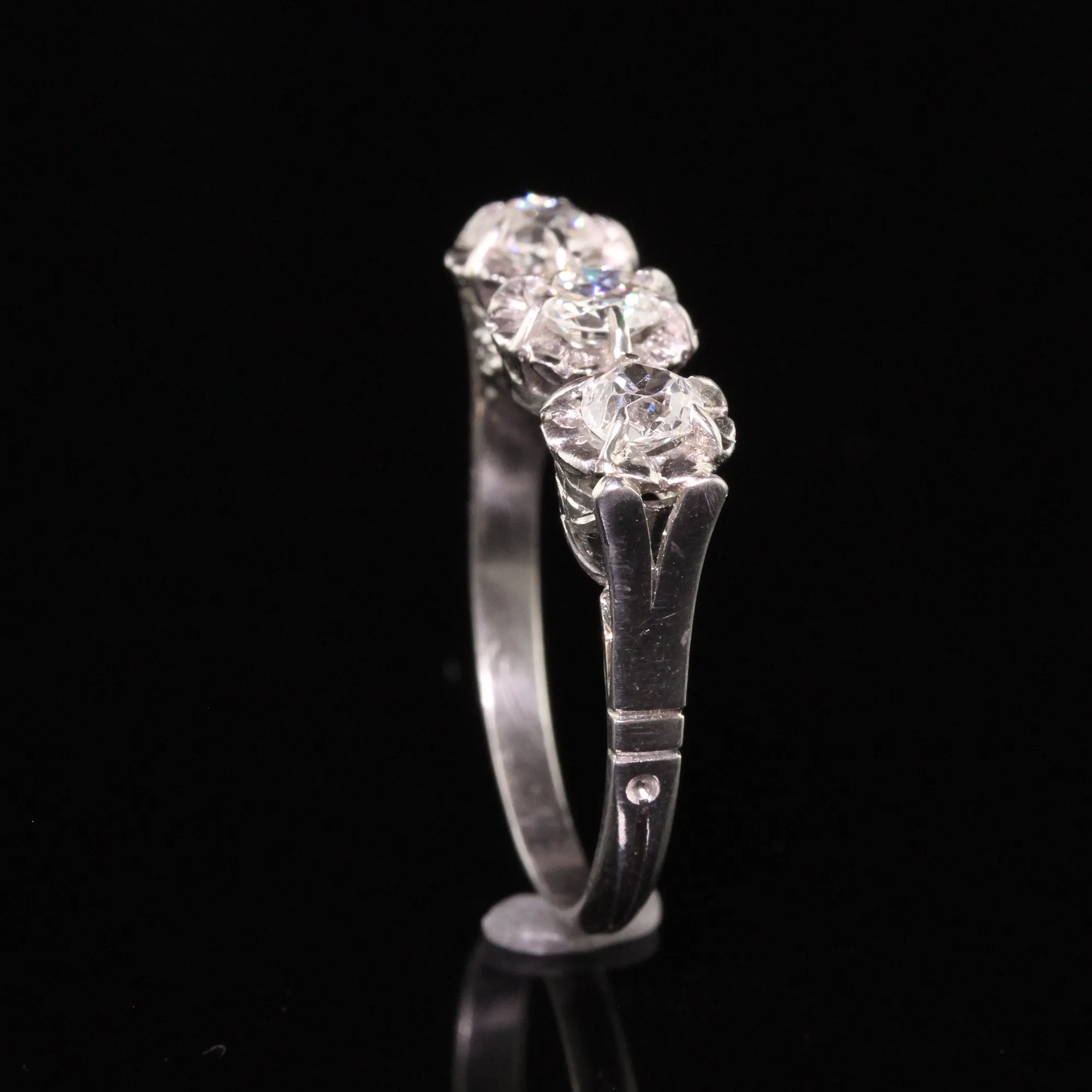 Antique Art Deco Platinum Hallmarked Old Mine Diamond Three Stone Ring