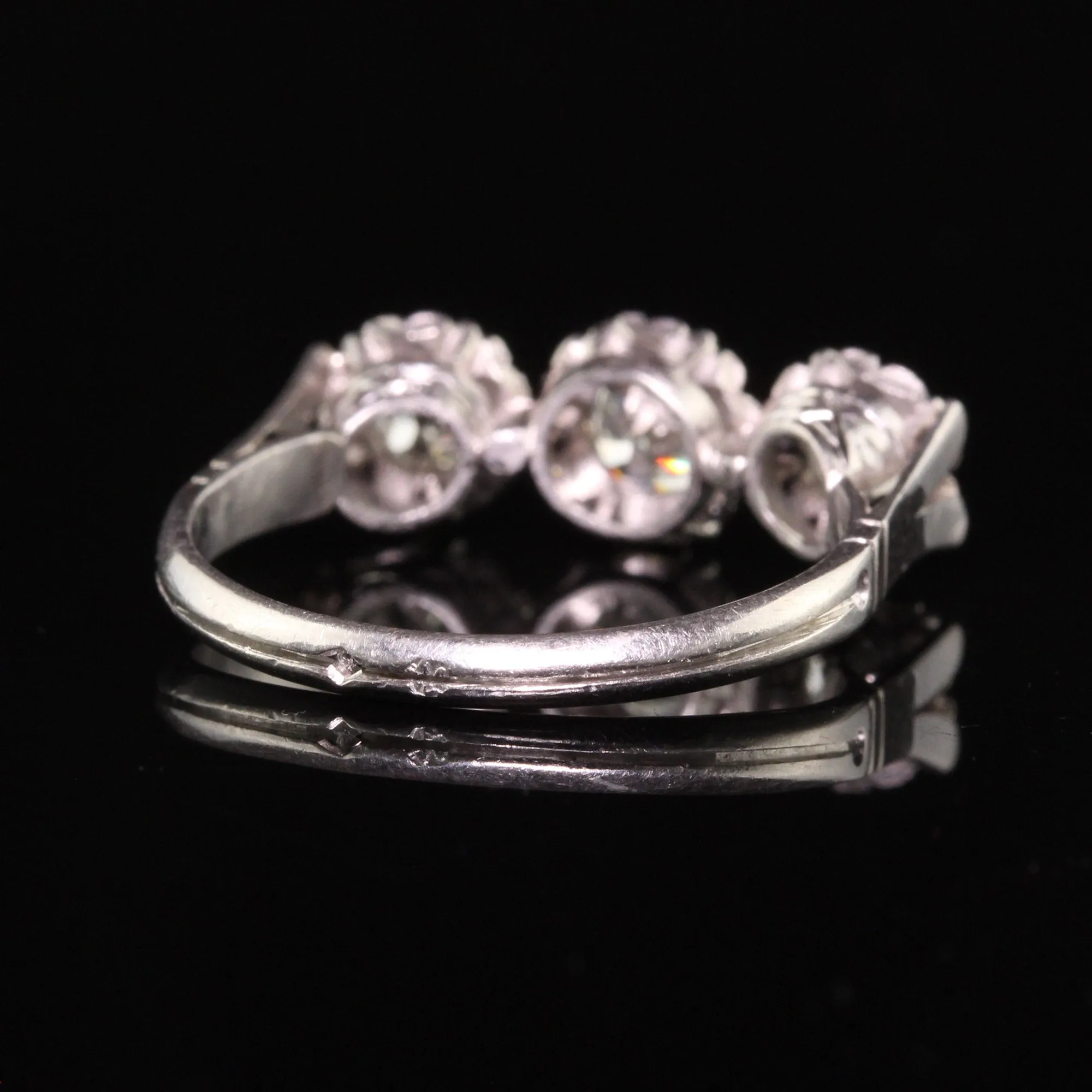 Antique Art Deco Platinum Hallmarked Old Mine Diamond Three Stone Ring