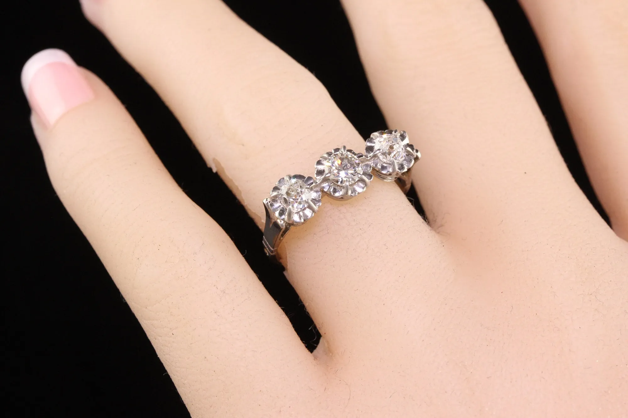 Antique Art Deco Platinum Hallmarked Old Mine Diamond Three Stone Ring
