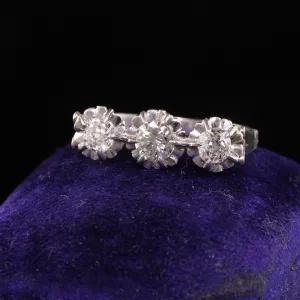 Antique Art Deco Platinum Hallmarked Old Mine Diamond Three Stone Ring