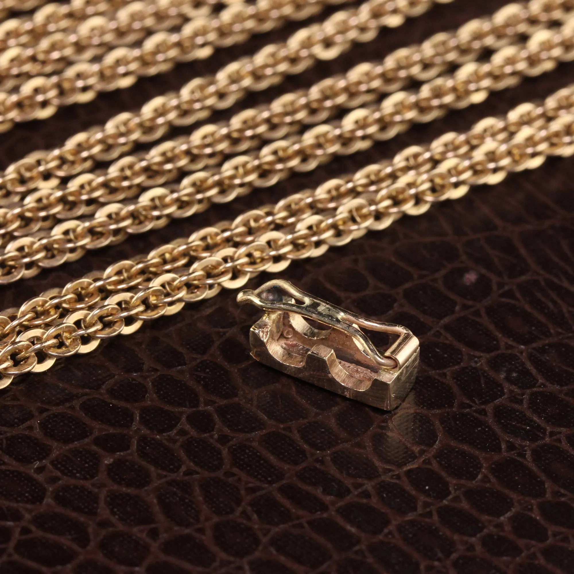 Antique Victorian 14K Yellow Gold Cable Link Chain Necklace - 67 Inches