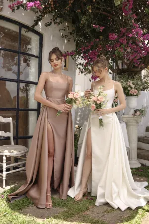 ANTONELLA GOWN Scoop Neckline High Slit Gown with Detachable Ball Skirt (Taupe Gazaar)