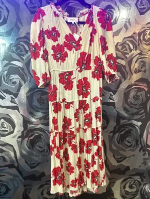 ba&sh Beige Short Sleeve Red Flowers with Layered Dress