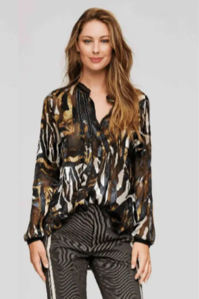 Beate Black Camouflage Top
