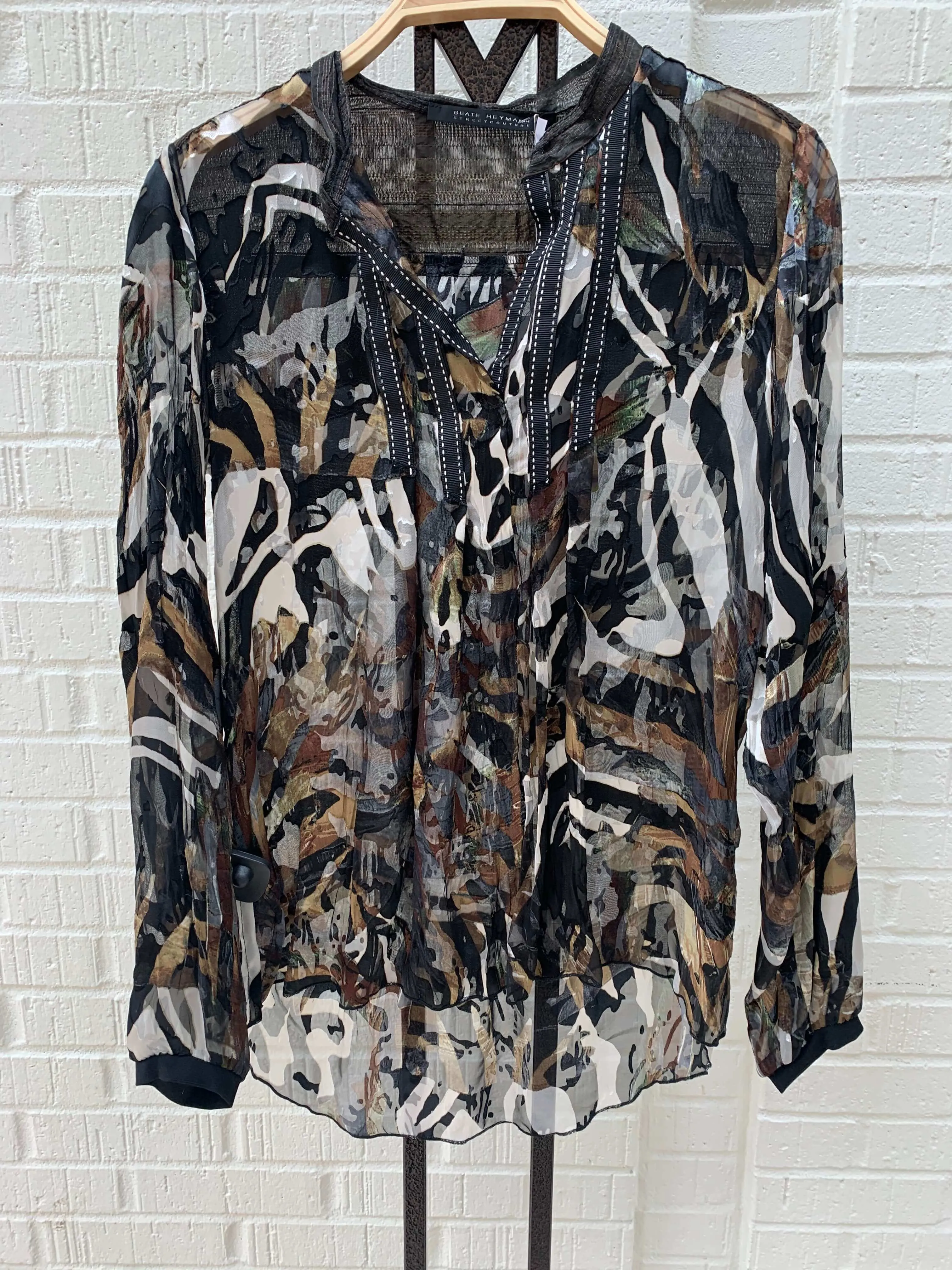 Beate Black Camouflage Top