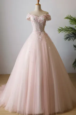 Beautiful Ball Gown Sweep Train Pearl Pink Prom Dress/Evening Dress,MP436