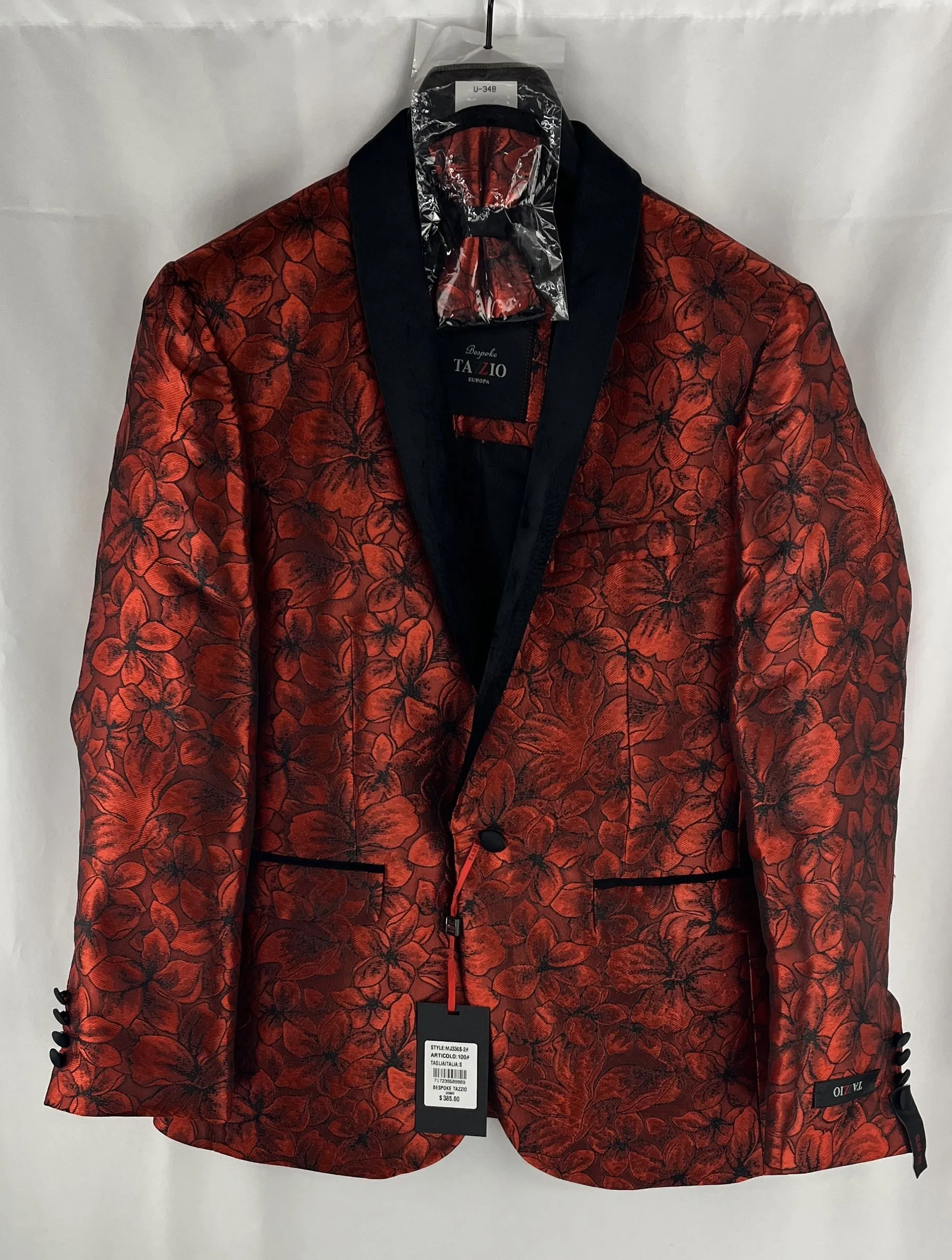 Bespoke Tazzio Red Floral Single Breasted Dinner Jacket Men Size S NWT MSRP $385