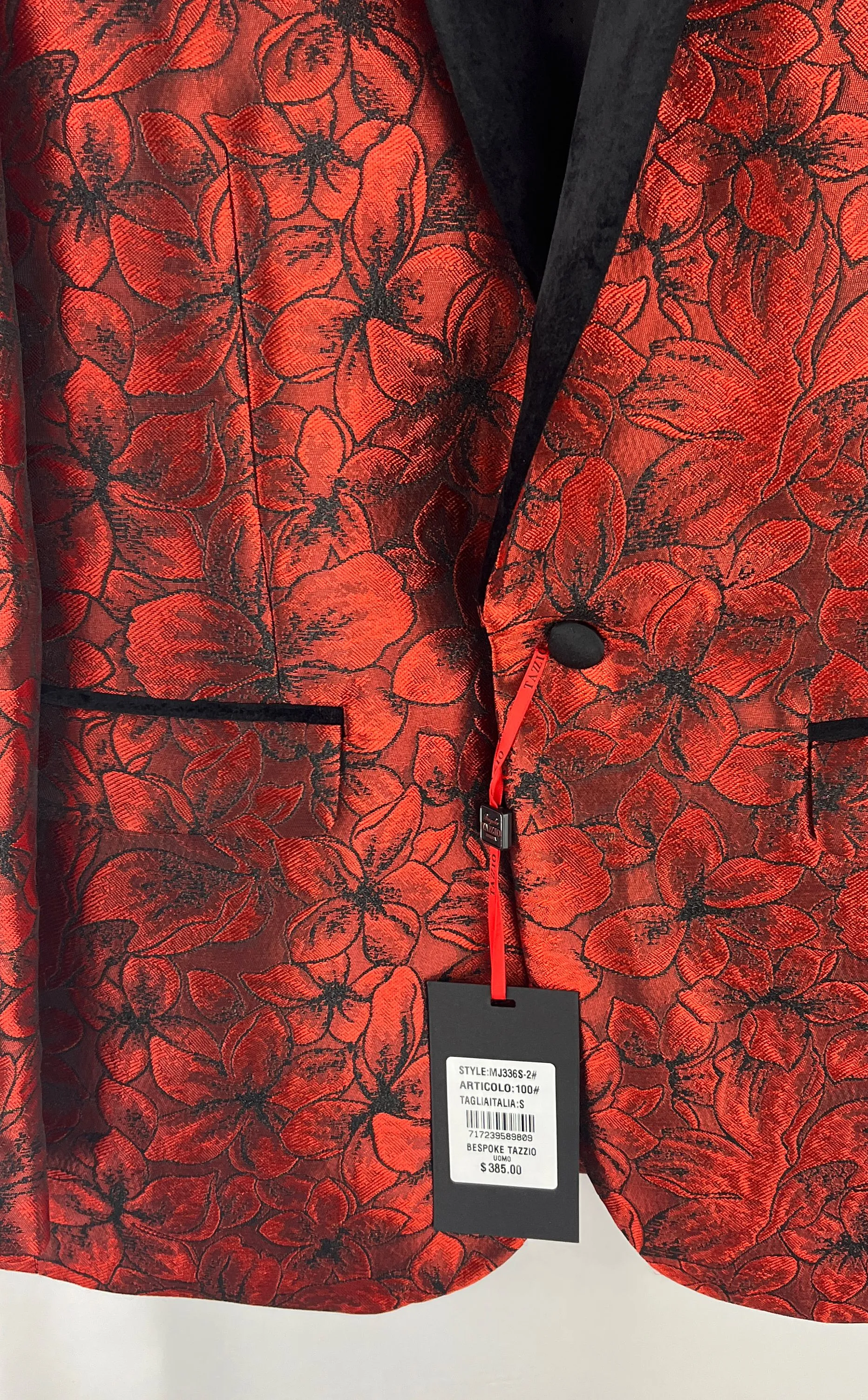Bespoke Tazzio Red Floral Single Breasted Dinner Jacket Men Size S NWT MSRP $385