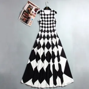 Black And White Plaid Super Hem Sleeveless Maxi Dress