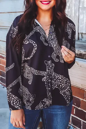 Black Cheetah Print Satin Shirt