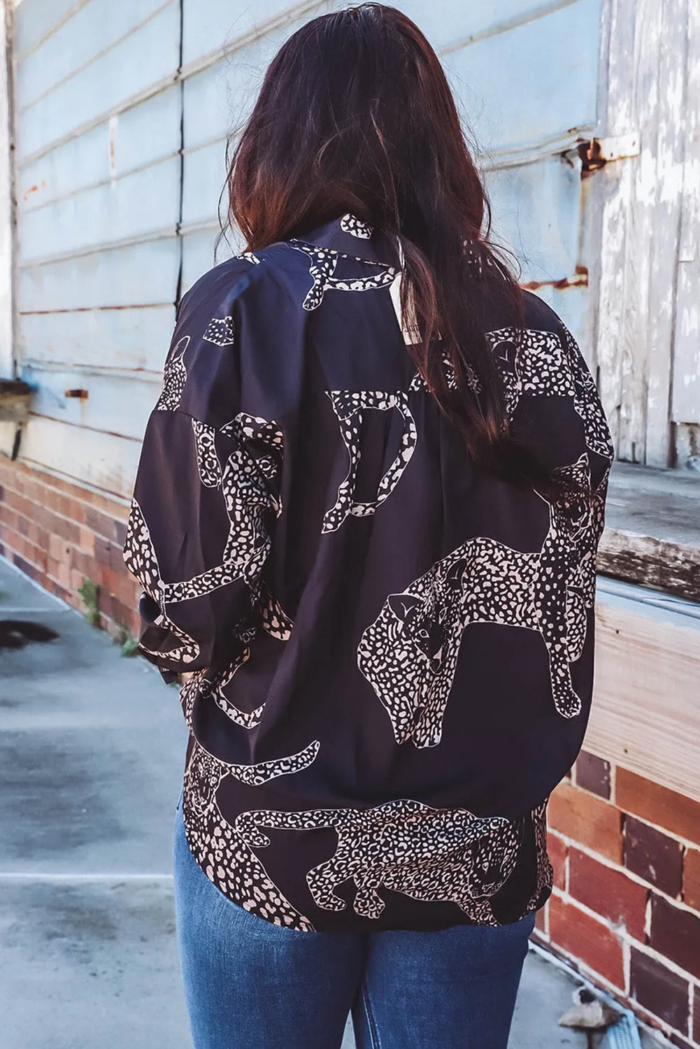 Black Cheetah Print Satin Shirt