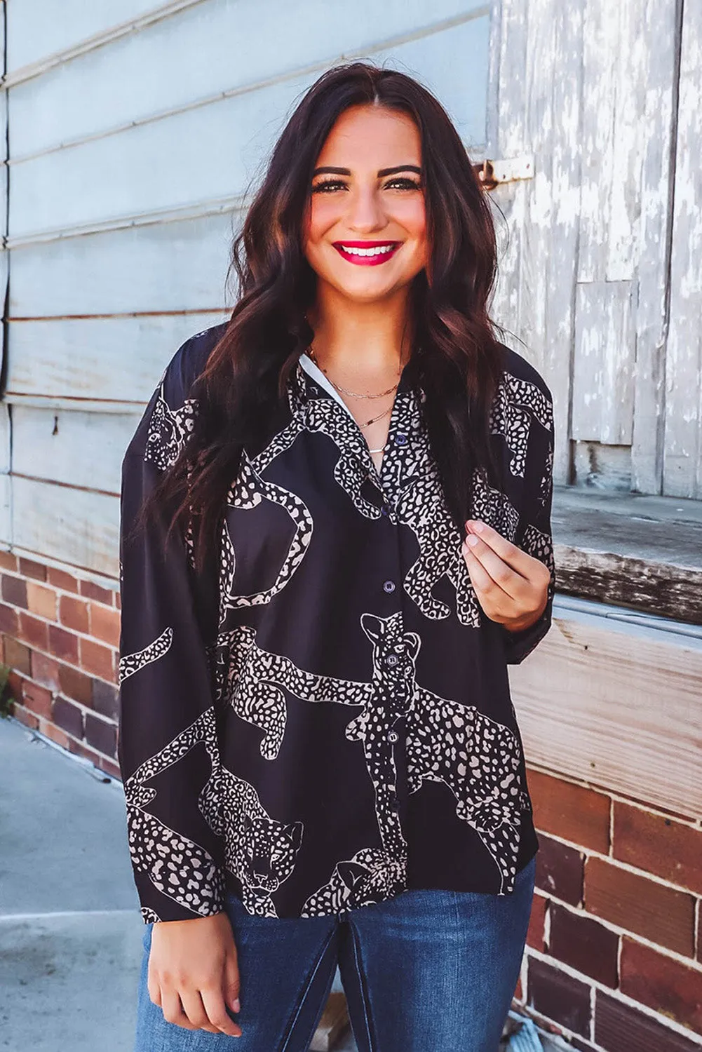 Black Cheetah Print Satin Shirt