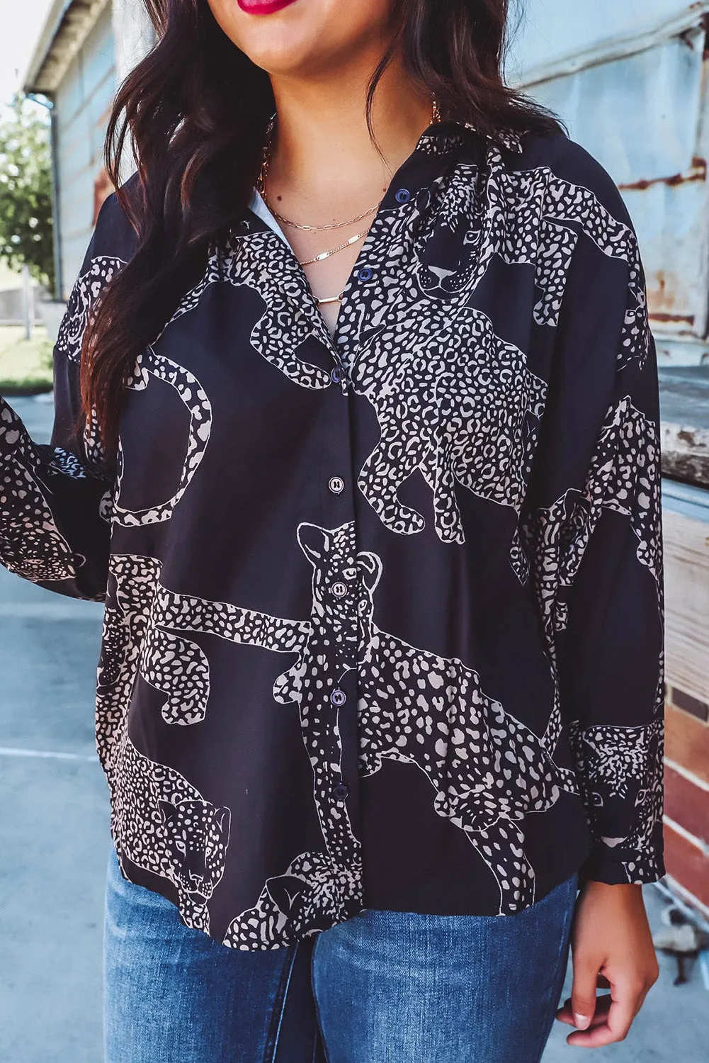 Black Cheetah Print Satin Shirt
