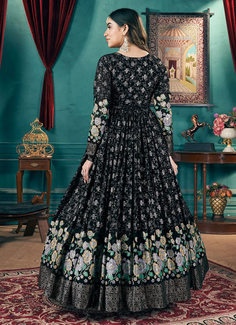 Black Metallic Foil Work Embellished Anarkali Suit
