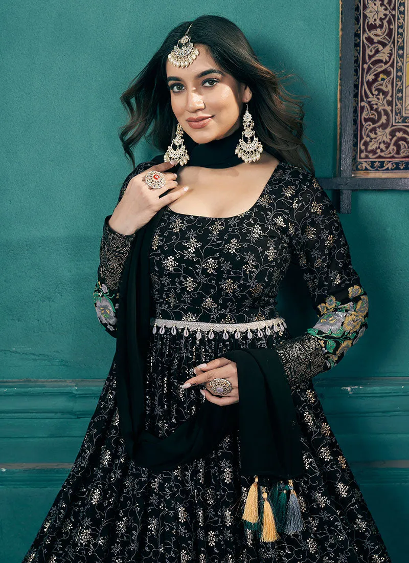 Black Metallic Foil Work Embellished Anarkali Suit
