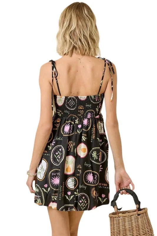 Black paradise print mini dress