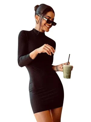 Black Pit Strip Back Strap Skirt Female Autumn Open Back Round Neck Strap with Solid Color