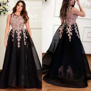 black prom dresses for women lace appliqué sleeveless arabic a line elegant vintage prom gowns